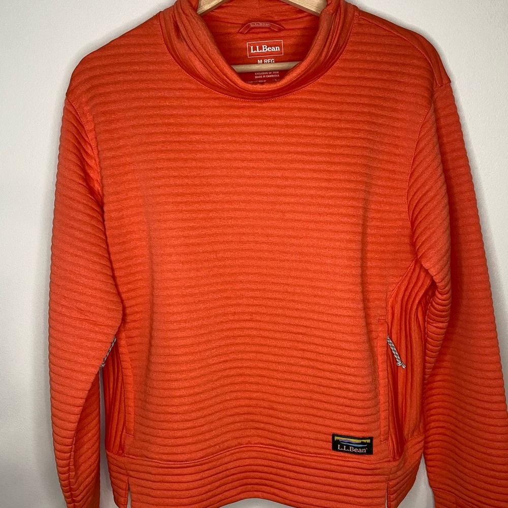 L.L. Bean Orange Cowl Neck Sweater with Ribbed Texture